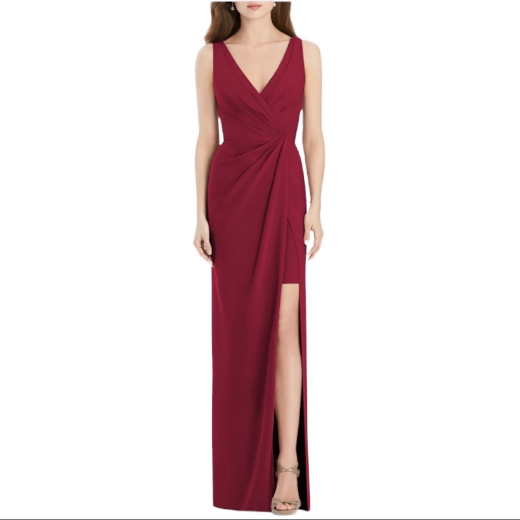 Jenny Packham V-Neck Crepe Column Gown In Burgundy (10)